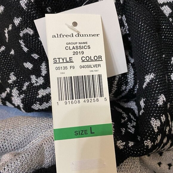 Alfred Dunner NWT Size Large Double Layer Sweater Silver Black Sparkle Metallic - Picture 5 of 5